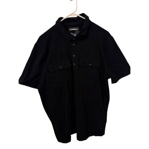 Express Menswear Black Short Sleeve Collared Polo Shirt Size L Large Utility Poc